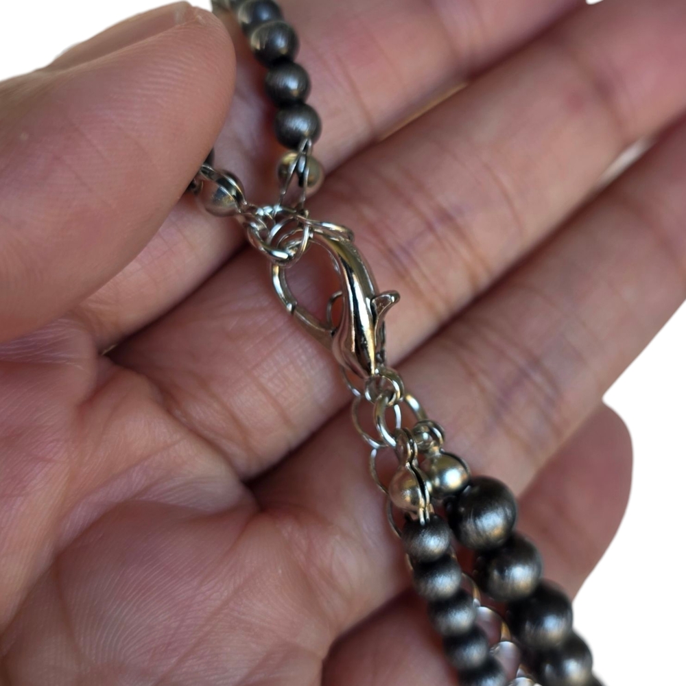 Western Concho Turquoise Boho Pendant Necklace Handmade Double Strand - Picture 5 of 5